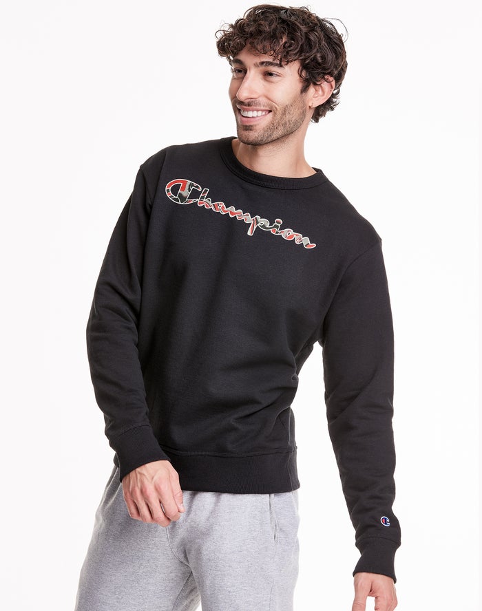 Champion Powerblend Fleece Crew Liquid Filled Script logo Erkek Sweatshirt Siyah ( EPBTQZ360 )